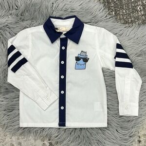Kinderkind Toddler Boys Poplin Button Up‎ Shirt with Side Stripes Size 2T